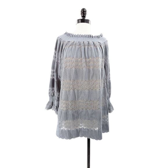 Suzanne Betro Women Gray Off-Shoulder Ruffle Blouse Top Size XL - Picture 3 of 16